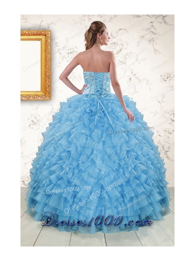 2015 Elegant Sweetheart Baby Blue Sweet 15 Dresses with Beading