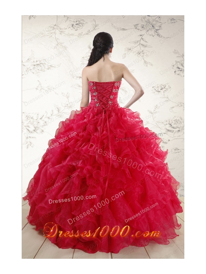 2015 Elegant Sweetheart Beading Quinceanera Dresses in Red