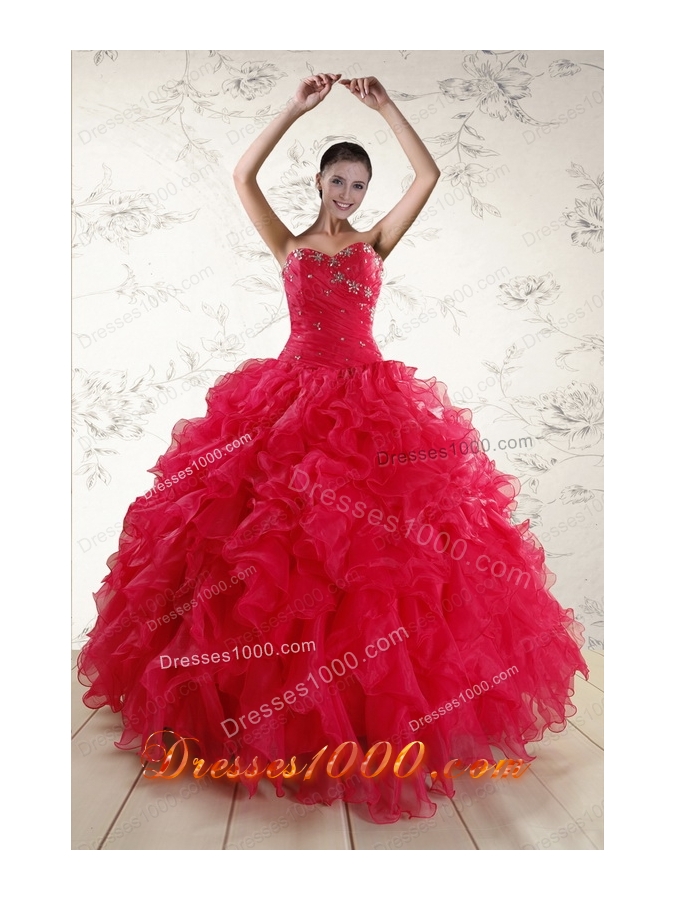 2015 Elegant Sweetheart Beading Quinceanera Dresses in Red