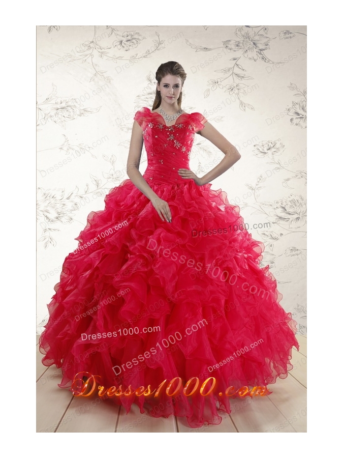 2015 Elegant Sweetheart Beading Quinceanera Dresses in Red