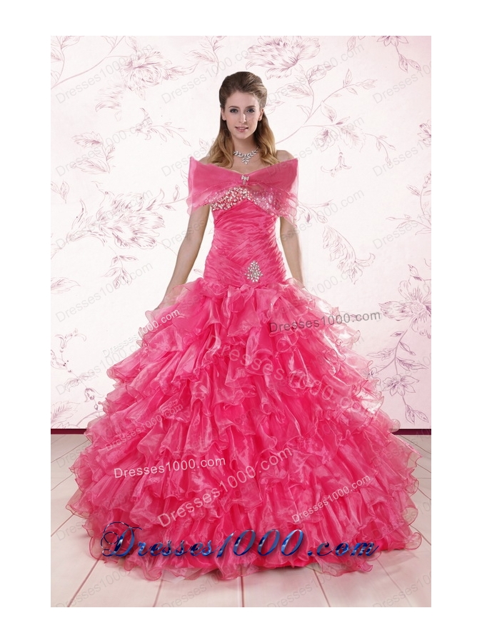 2015 Elegant Sweetheart Hot Pink Quinceanera Dresses with Ruffles