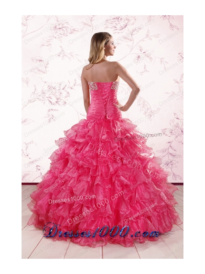 2015 Elegant Sweetheart Hot Pink Quinceanera Dresses with Ruffles