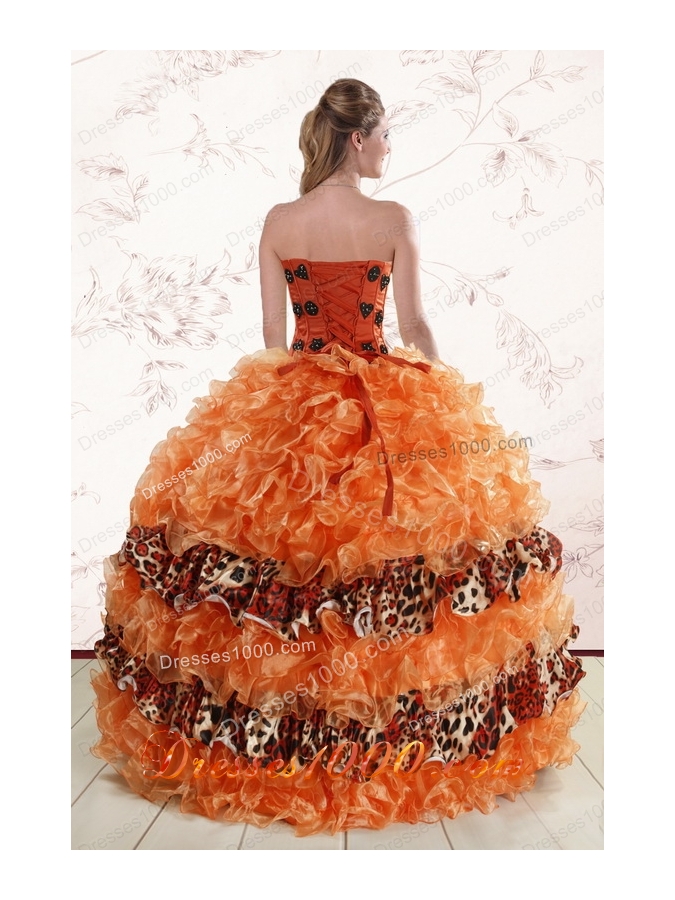 2015 Elegant Sweetheart Leopard Quinceanera Dresses in Orange