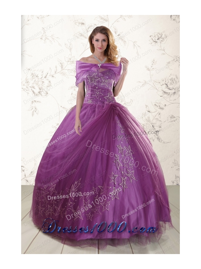 2015 Elegant Sweetheart Purple Quinceanera Dresses with Embroidery