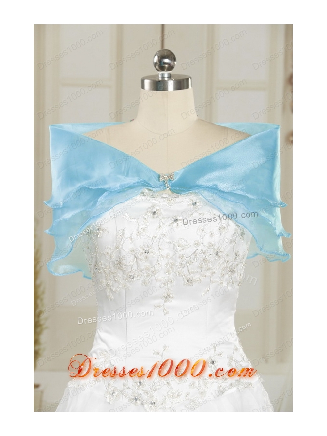 2015 Fashionable Aqua Blue Strapless Sweet 15 Dress with Appliques