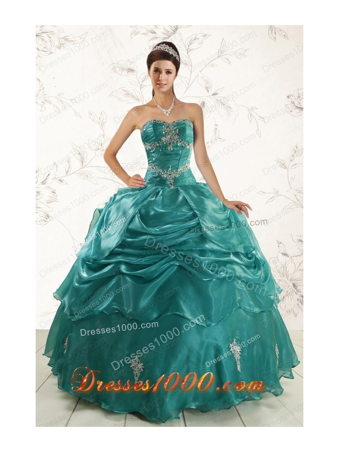 2015 Fashionable Sweetheart Organza Appliques Sweet 16 Dresses