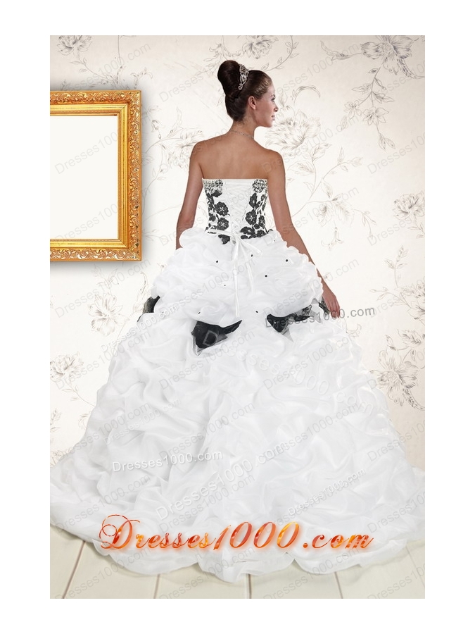 2015 Hot White Sweet 15 Dresses with Pick Ups and Hand Made Flowers