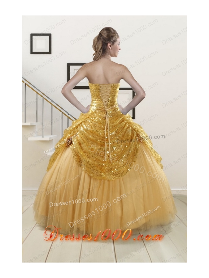 2015 Most Popular Sweetheart Cheap Quinceanera Dresses in Gold