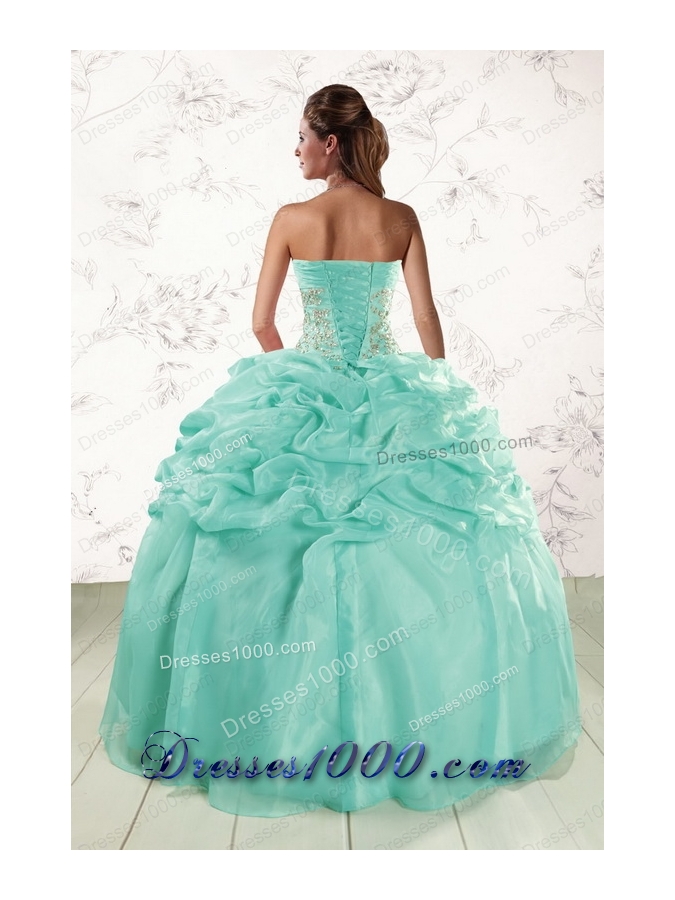 2015 Pretty Puffy Apple Green Sweet 16 Dresses with Beading