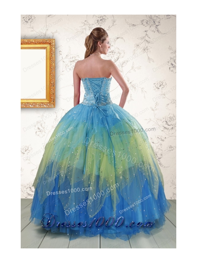 2015 Unique Sweetheart Beading and Ruching Quinceanera Dresses in Multi Color