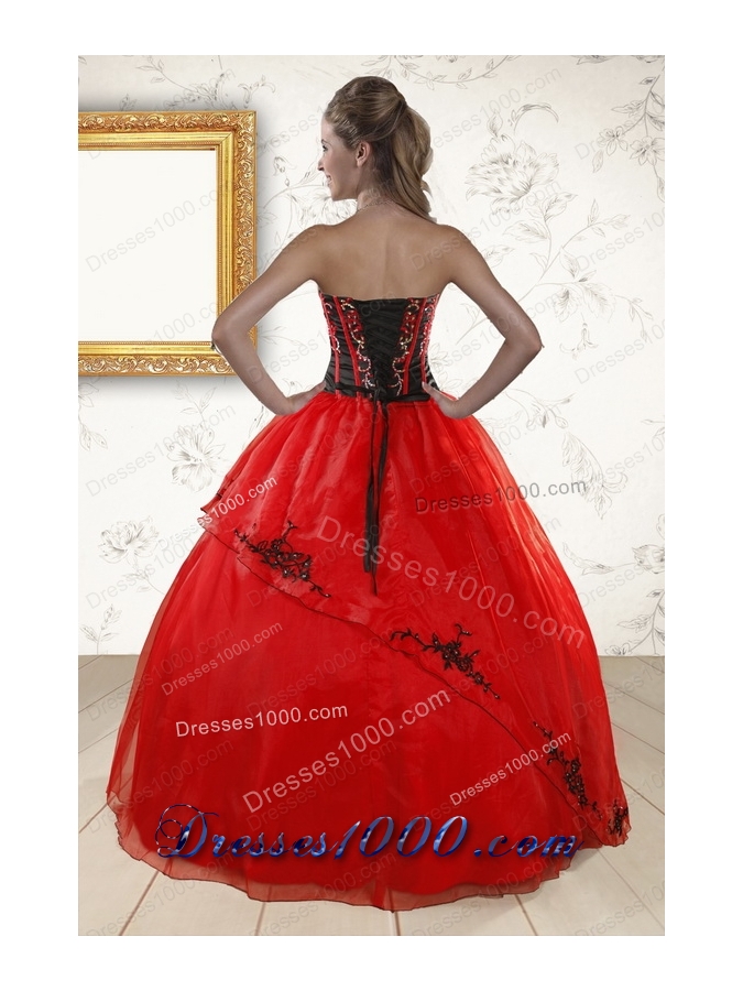 Cheap Red Appliques Strapless Quinceanera Dresses for 2015