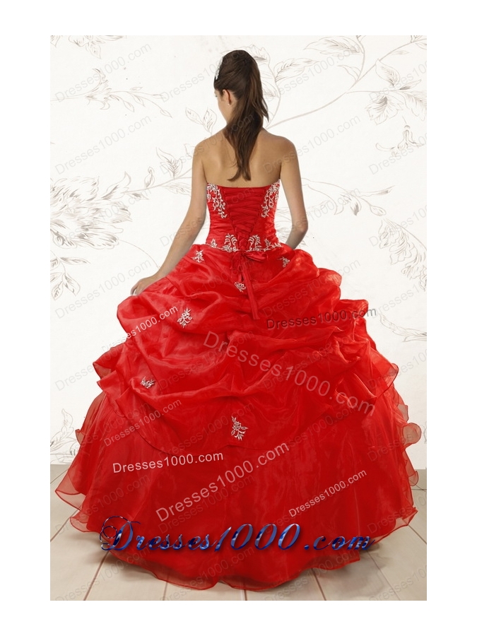 Cheap Red Ball Gown Strapless Sweet 15 Dresses with Beading and Ruffles