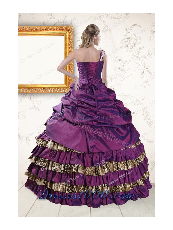 Classic One Shoulder 2015 Quinceanera Dresses with Beading and Leopard