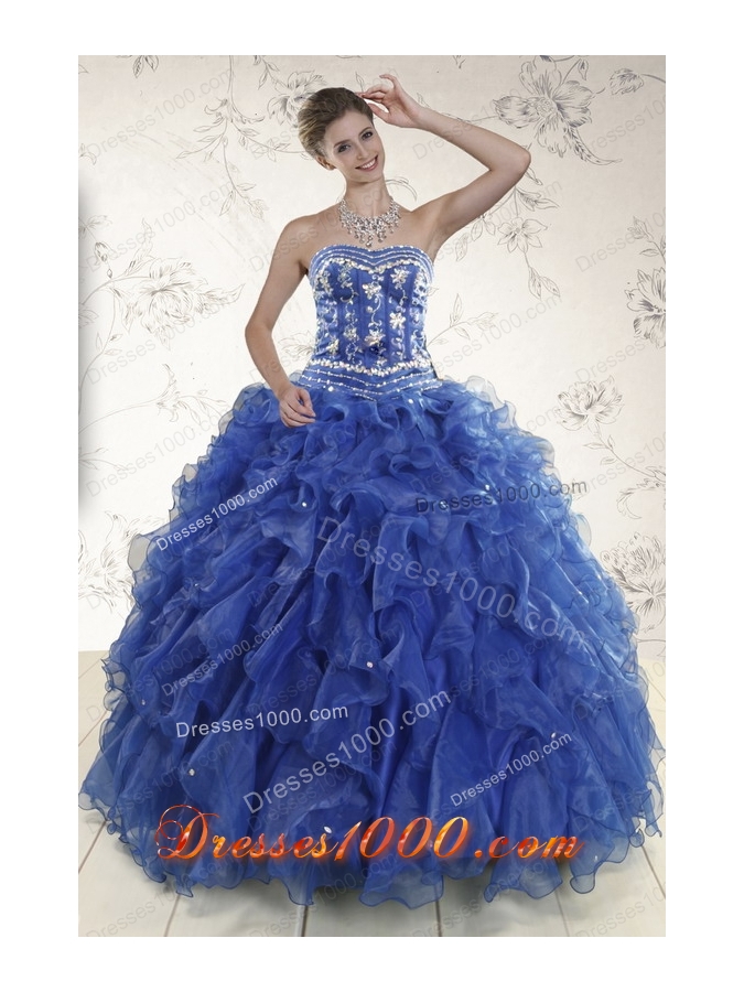 Elegant Beading and Ruffles 2015 Quinceanera Dresses in Royal Blue