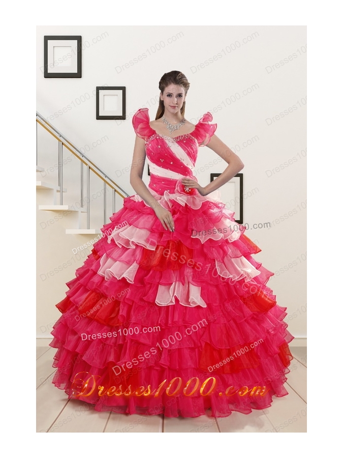 Elegant Beading Quinceanera Dresses with One Shoulder for 2015