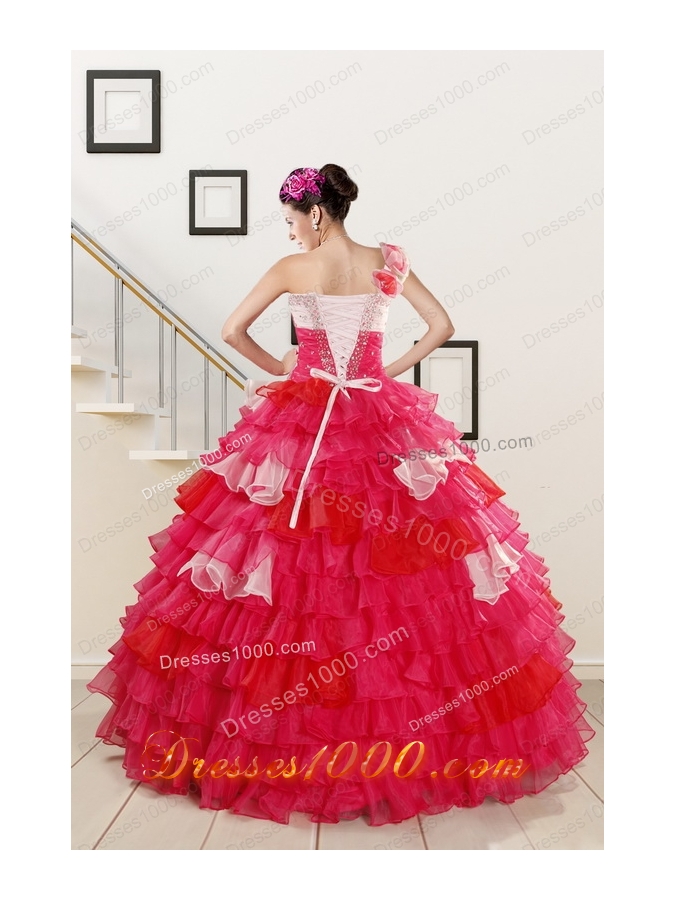 Elegant Beading Quinceanera Dresses with One Shoulder for 2015