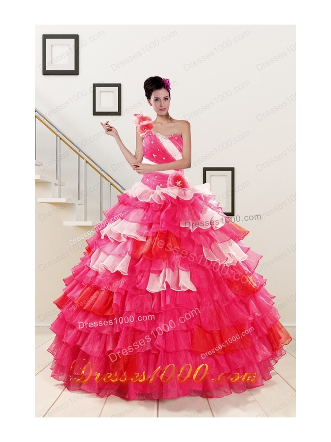 Elegant Beading Quinceanera Dresses with One Shoulder for 2015