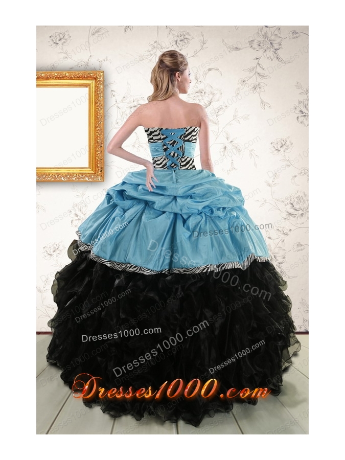 Elegant Ruffles 2015 Quinceanera Dresses with Zebra and Belt