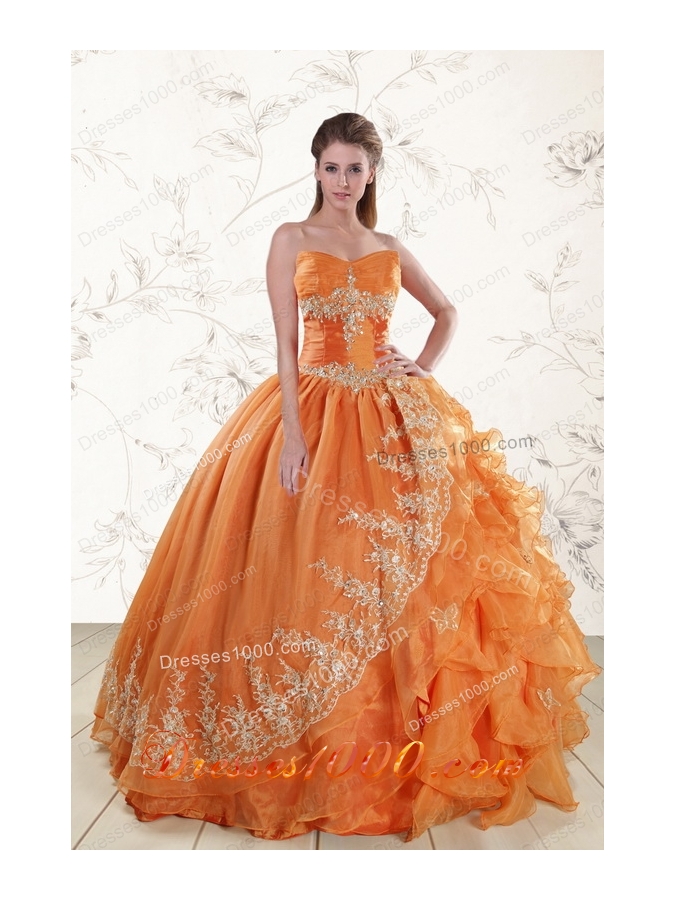 Elegant Strapless Appliques 2015 Quinceanera Dresses in Orange