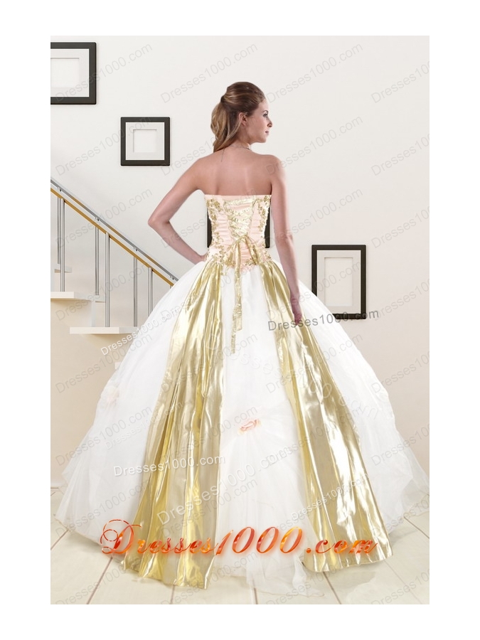 Elegant Strapless White 2015 Quinceanera Dresses with Appliques