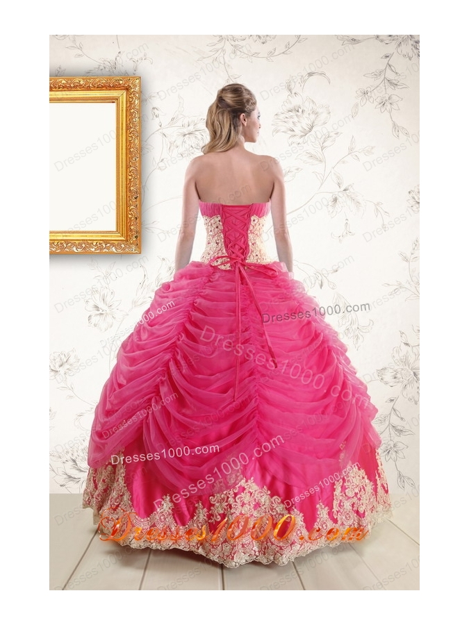 Exquisite Lace Appliques Hot Pink Quinceanera Gowns for 2015