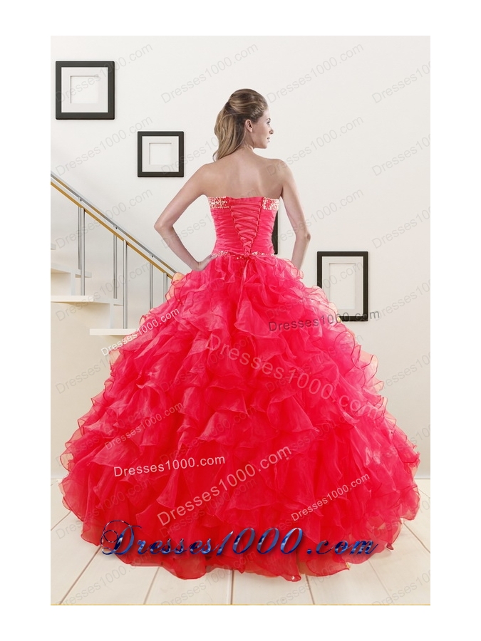 Fashionable Sweetheart Ball Gown 2015 Sweet 16 Dresses in Coral Red