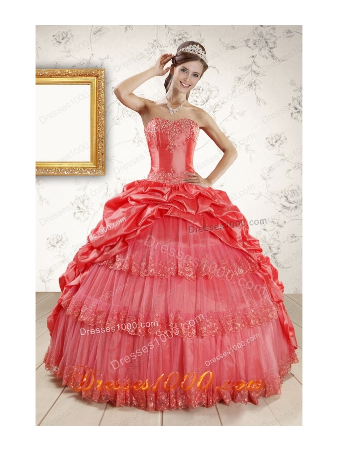 In Stock Appliques Quinceanera Dresses in Watermelon