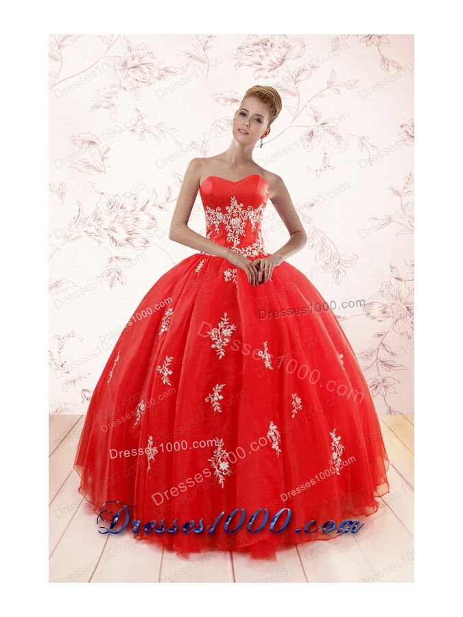 In Stock Ball Gown Sweetheart Appliques Quinceanera Dresses