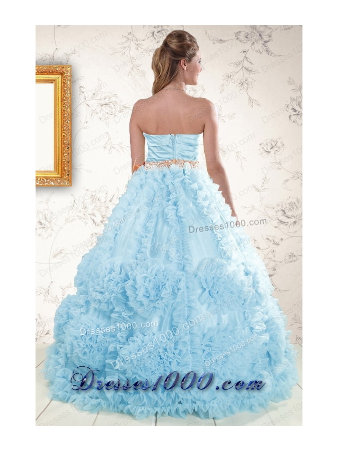 In Stock Beading Aqua Blue 2015 Quinceanera Dresses