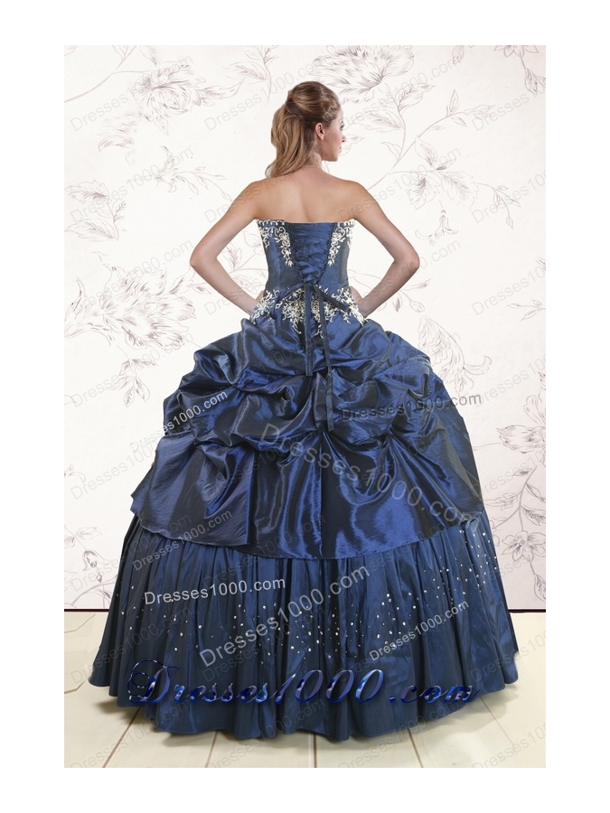 In Stock Embroidery and Pick Ups Cheap Quinceanera Dress in Navy Blue