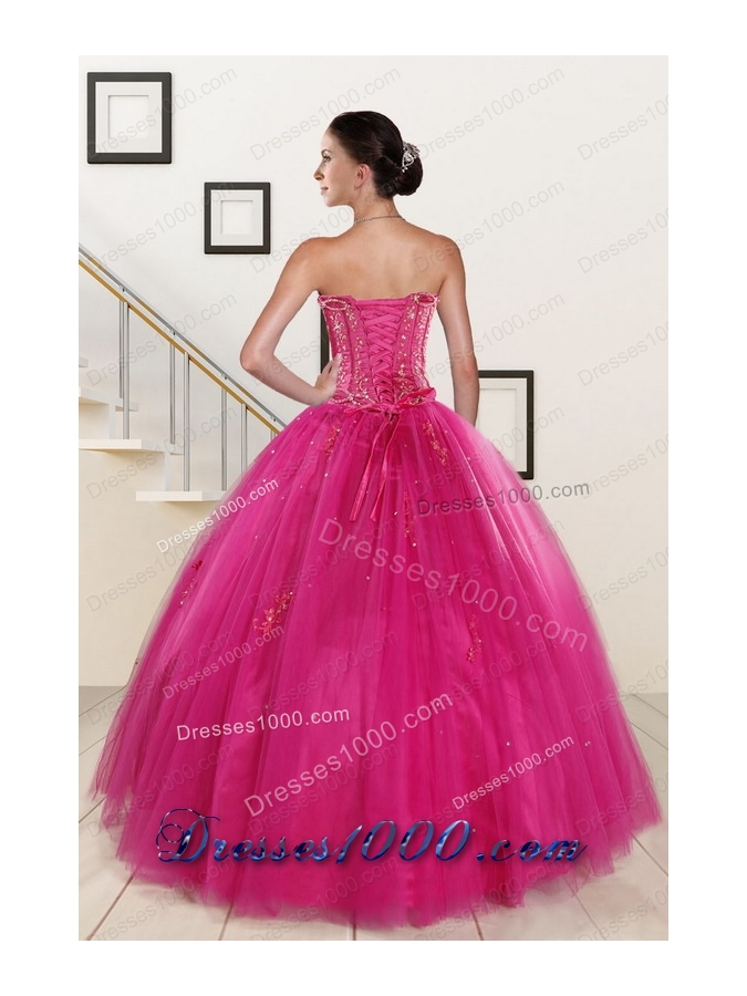 In Stock Fuchsia Quinceanera Dresses with Beading and Appliques for 2015