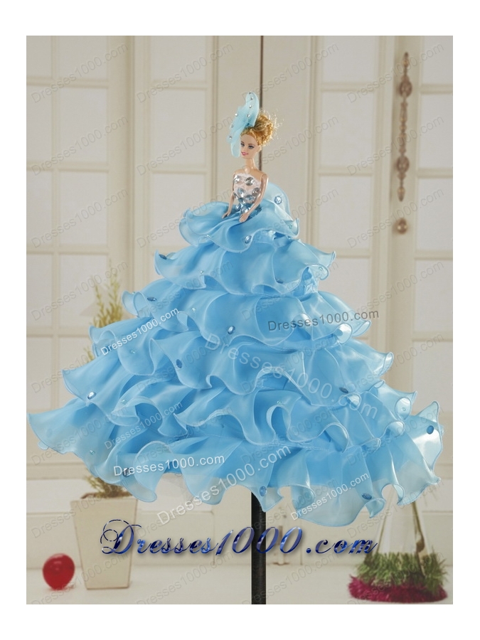 In Stock One Shoulder Light Blue Quinceanera Dress for 2015