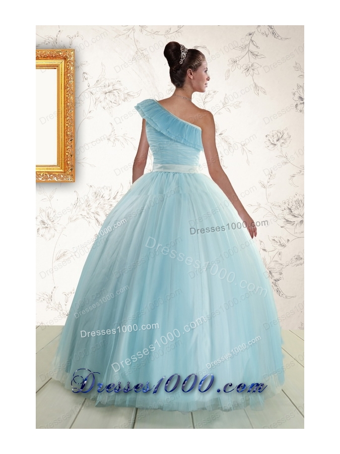 In Stock One Shoulder Light Blue Quinceanera Dress for 2015