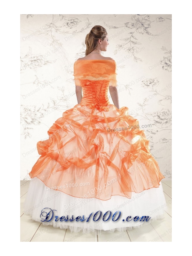 In Stock Perfect Strapless Appliques and Beaded Quinceanera Dresses in Orange