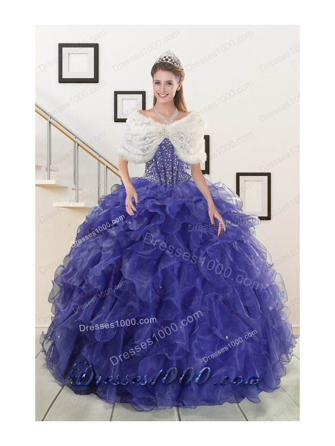 In Stock Pretty Sweetheart Purple Quinceanera Dresses with Beading and Ruffles
