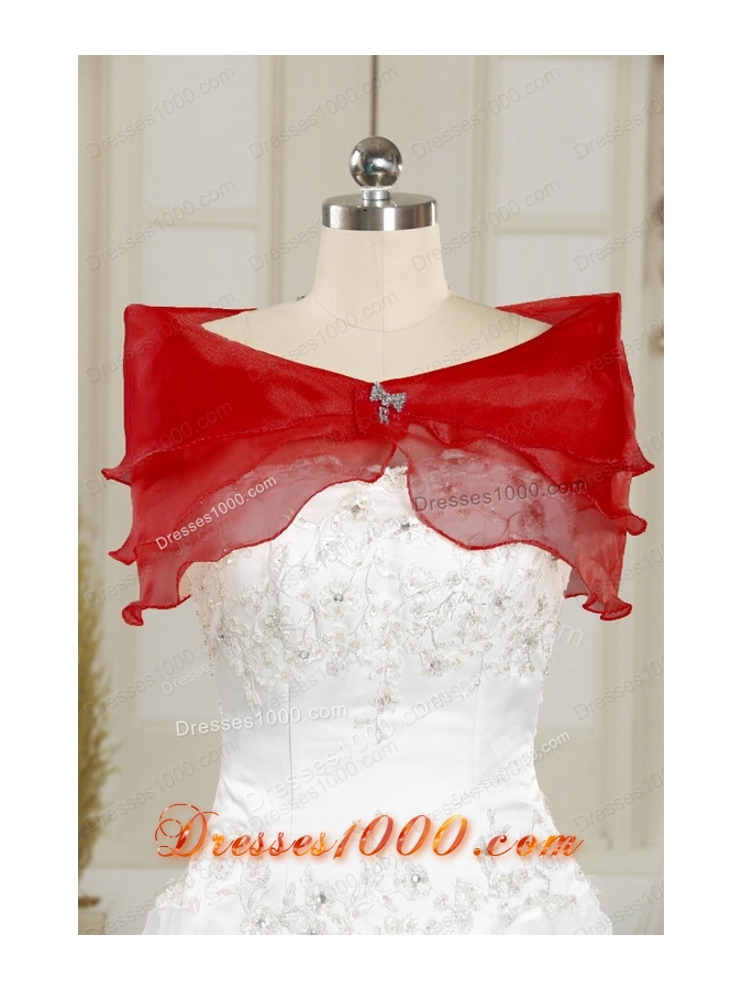 In Stock Red Strapless 2015 Quinceanera Dresses with Appliques