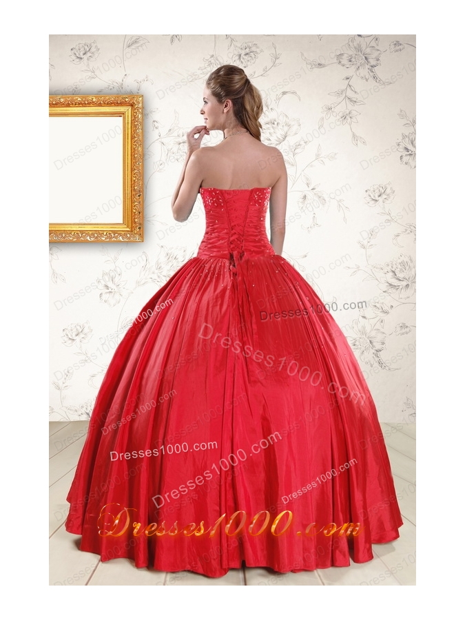 In Stock Red Strapless Sweet 16 Dresses with Beading