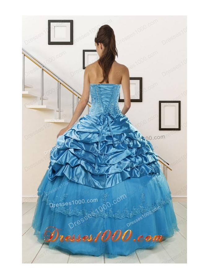 In Stock Spring Wonderful Strapless Appliques Quinceanera Dresses in Teal