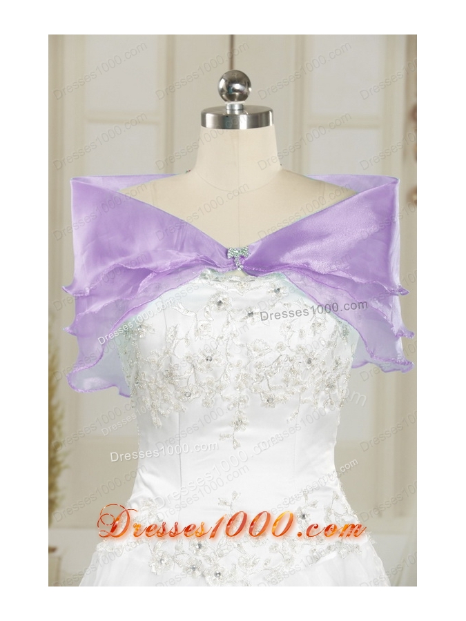 In Stock Strapless Embroidery Quinceanera Dresses in Purple
