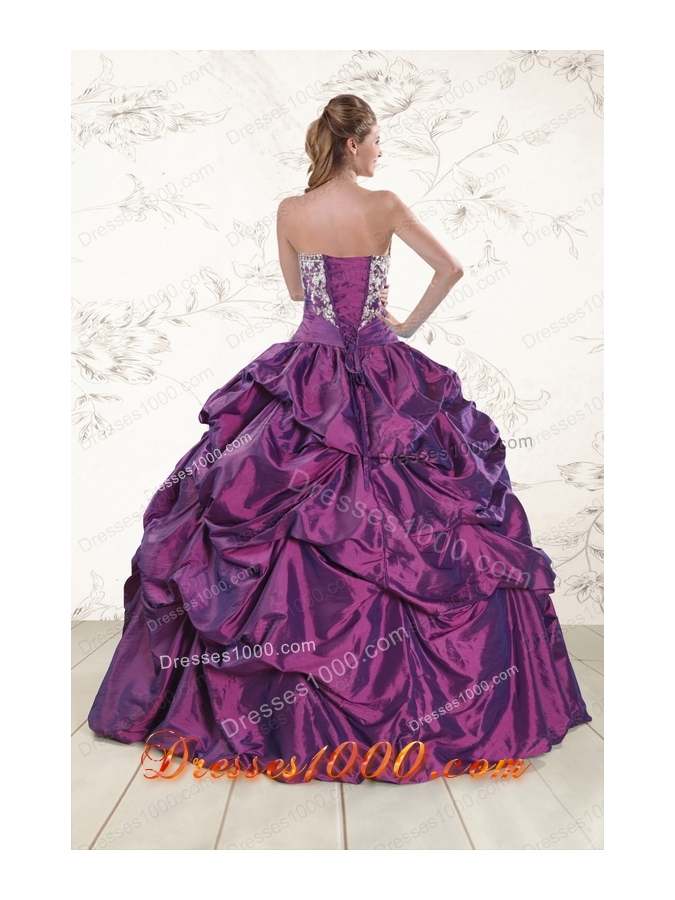 In Stock Strapless Embroidery Quinceanera Dresses in Purple