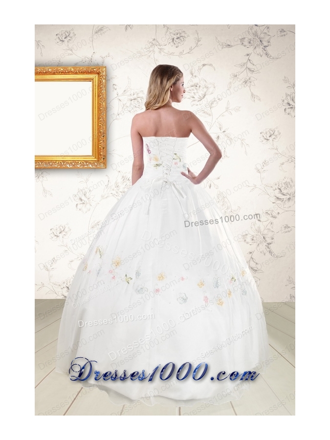 Pretty White Strapless Embroidery Cheap Sweet 16 Dresses