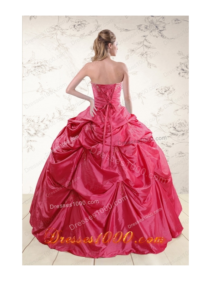 2015 Cheap Appliques Quinceanera Dresses in Hot Pink
