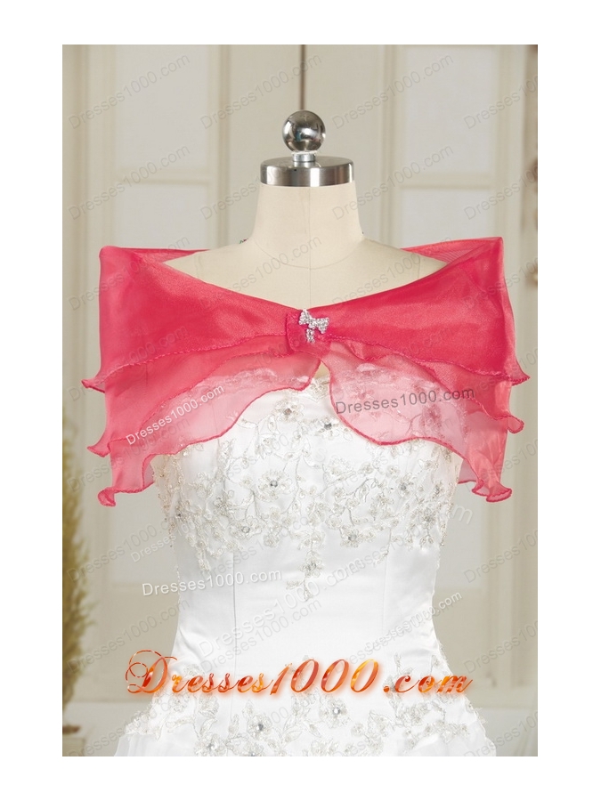 2015 Cheap Watermelon Red Sweet 15 Dress with Beading