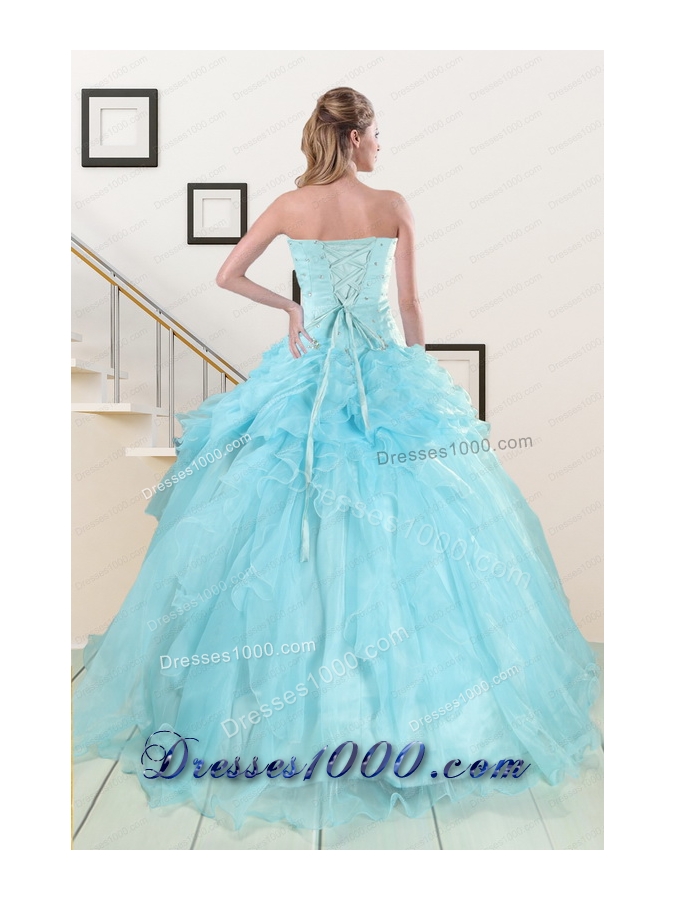 2015 Fashionable Aqua Blue Quinceanera Dresses with Beading