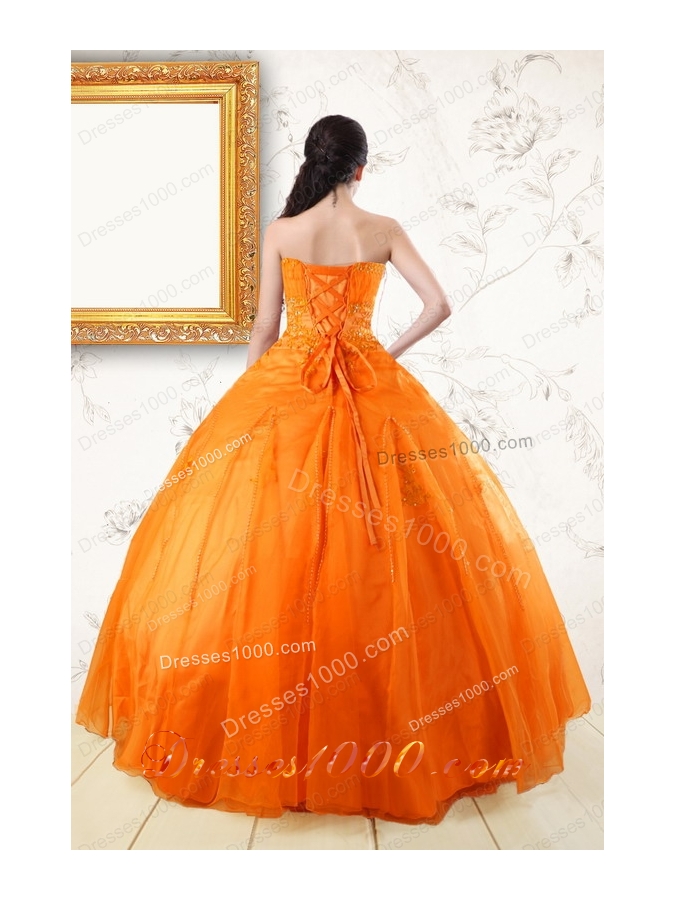 2015 Fashionable Princess Orange Quinceanera Dresses with Appliques