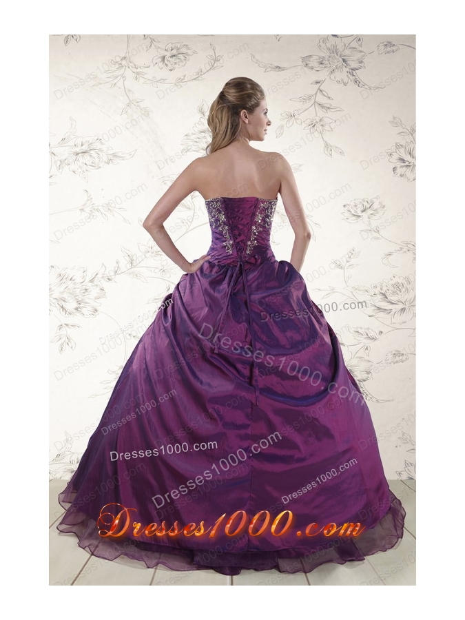 2015 Fashionable Purple Sweetheart Appliques Quinceanera Dresses