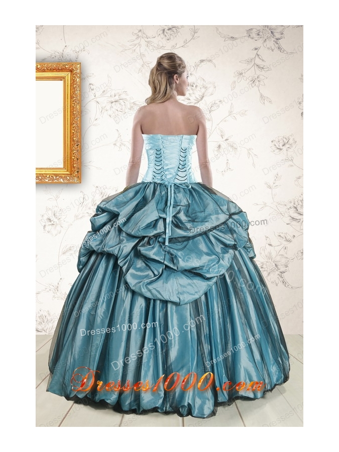 2015 Fashionable Strapless Pick Ups Quinceanera Dresses in Teal