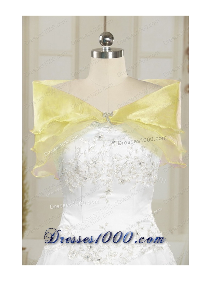 Cheap Light Yellow Sweet 16 Dresses with White Appliques