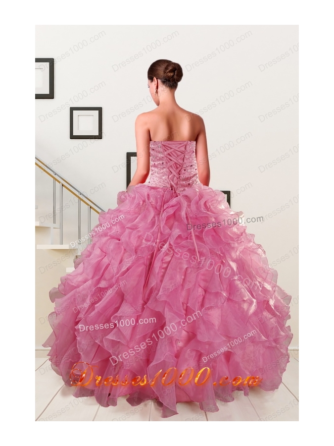 Cheap Puffy Sweetheart Pink Quinceanera Dresses with Beading