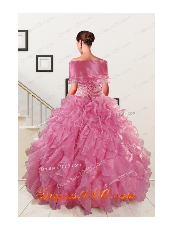 Cheap Puffy Sweetheart Pink Quinceanera Dresses with Beading